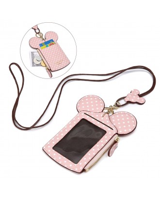 Women Cute Animal Shape Card Holder Wallet Lanyard Purse